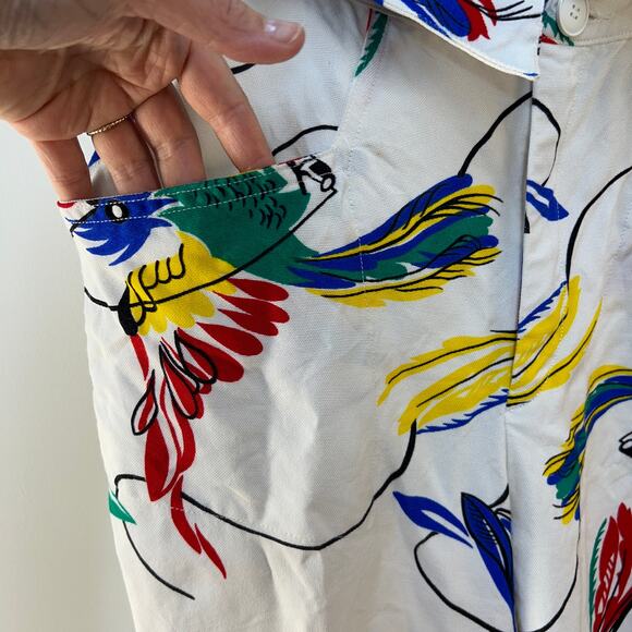 Vintage MicMac St. Tropez Made in France Bird Print Capri Cropped Pant 40 XS 0/2 - Picture 5 of 5